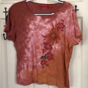 Short sleeve tie-dye gloria Vanderbilt embellished top